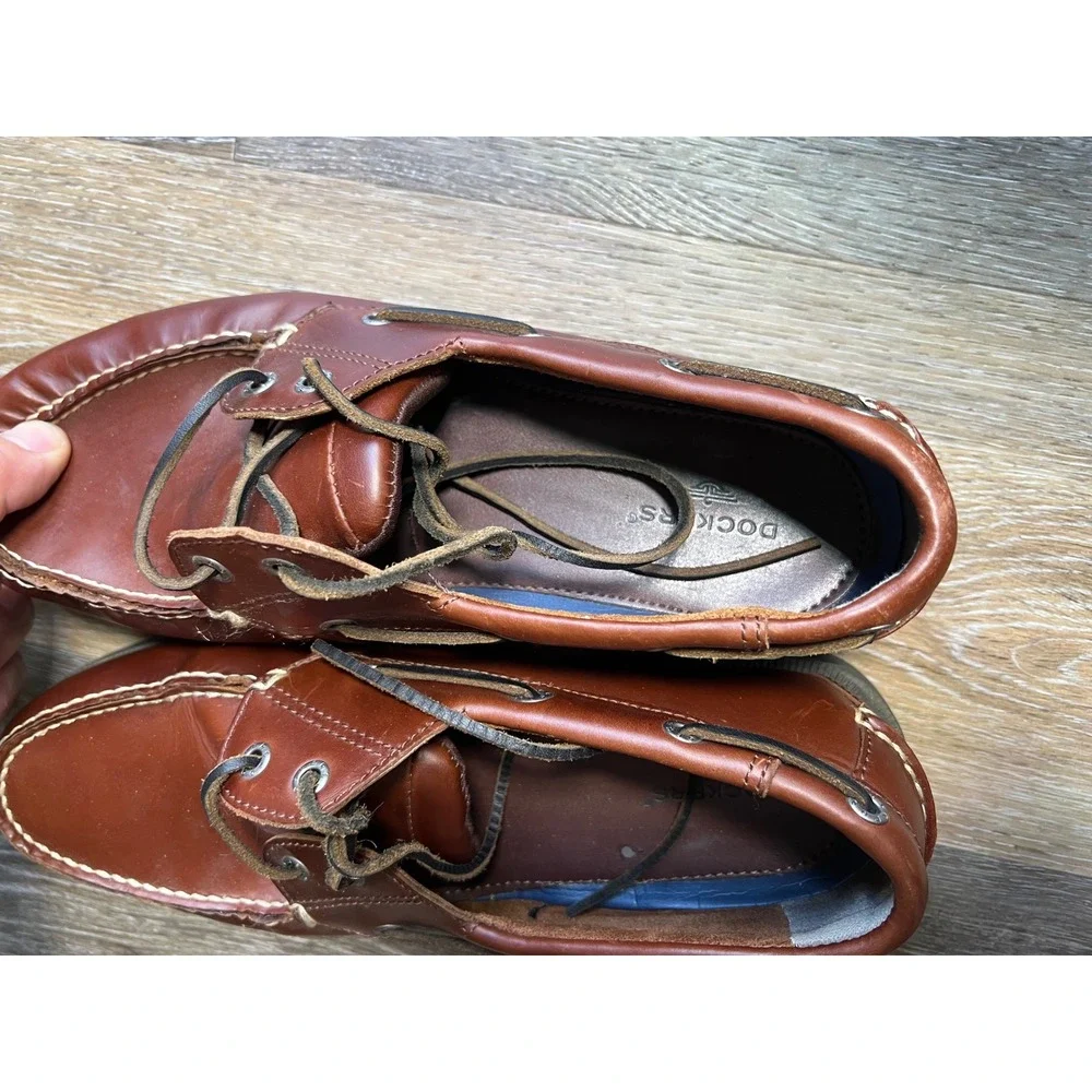 Dockers Mens Brown Leather Boat Shoes Classic Nautical Moc Toe Loafers‎
